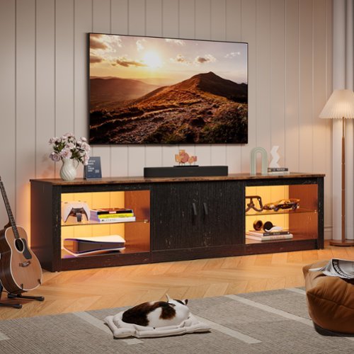 Bestier - LED Entertainment Center for Living Rooms Fits TVs up to 75 Inches - golden black-Front_Standard 