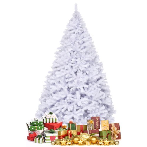 Costway - 9Ft Hinged Artificial Christmas Tree Pine Tree 2132 Tips Metal - White-Front_Standard 