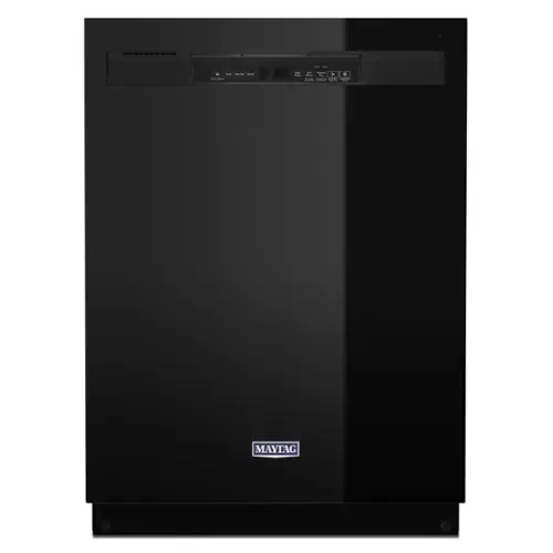 Front. Maytag - 24" Front Control Built-In Dishwasher with Stainless Steel Tub, Dual Power Filtration, 50 dBA - Black.
