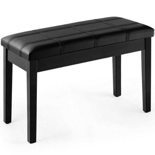 Gymax - PU Leather Piano Keyboard Bench Padded Cushion Double Seat Storage - Black-Front_Standard 
