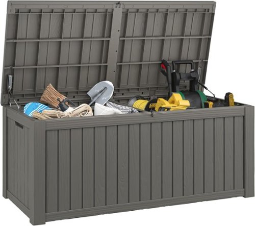 Yardgrace - 190 Gal. Resin Deck Box Outdoor Waterproof Storage Lockable UV Resistant for Patio Furniture Garden Tools Pool Supplies - Brown-Front_Standard 