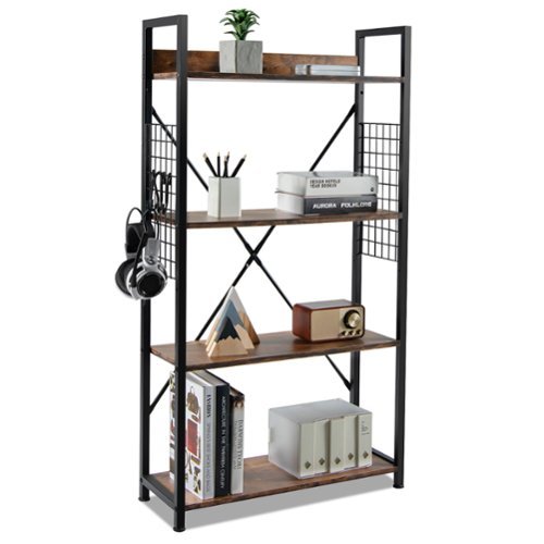 Costway - 4 -Tier Industrial Bookshelf Open Storage Bookcase Display Shelf for Home Office - Coffee-Front_Standard 