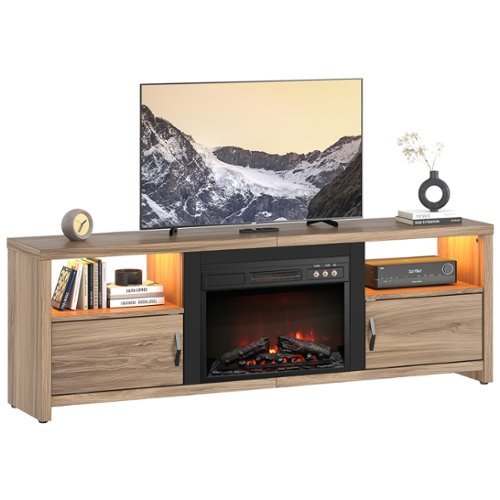 Bestier - 71-inch Fireplace TV Stand with RGB Lights Entertainment Centers, Open Shelves & Cable Management - Pine-Front_Standard 