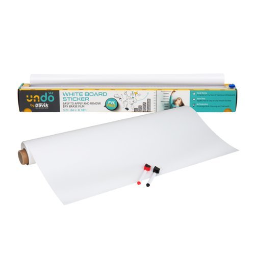 Mind Reader - Adhesive Dry Erase Whiteboard Roll, 2 Dry Erase Markers, Planner, Office, 24 inches wide x 10 feet long
