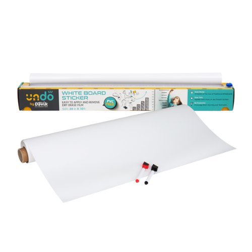 Mind Reader - Adhesive Dry Erase Whiteboard Roll, 2 Dry Erase Markers, Planner, Office, 24 inches wide x 10 feet long-Front_Standard 