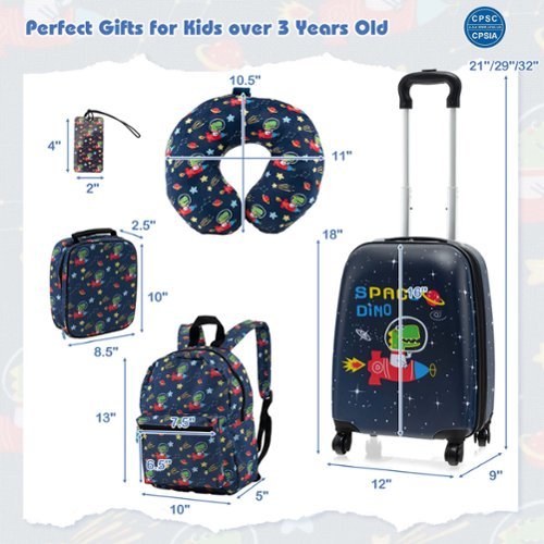 Costway 5 PCS Kids Luggage Set with Backpack Neck Pillow Luggage Tag Lunch Bag Wheels - Dark Blue GLOBAL SHIPPING