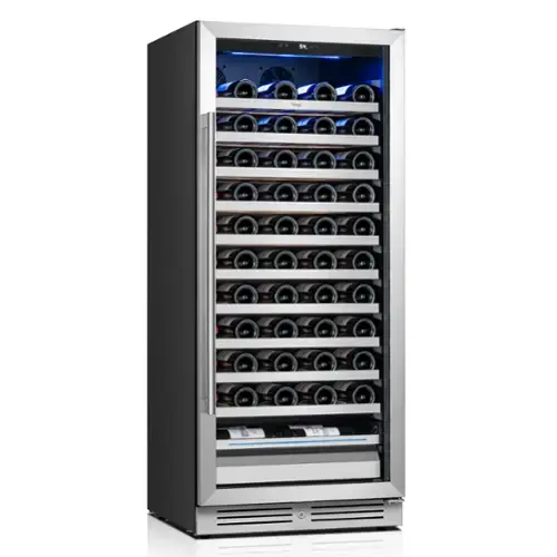 Front. Yeego - 24" Wine Cooler Refrigerator, 89-Bottle Built-In & Freestanding Wine Fridge with Inverter Compressor, 40-65°F Stainless - Stainless Steel.