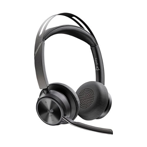 HP - Poly Voyager Focus 2 UC Wireless Stereo Headset with Charging Stand & USB-C Adapter, Microsoft Teams Certified - Black-Front_Standard 