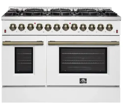 Front. Forno Appliances - Massimo 6.58 Cu. Ft. Freestanding Double Oven Dual Fuel True Convection Range with Air Fryer Basket - White.