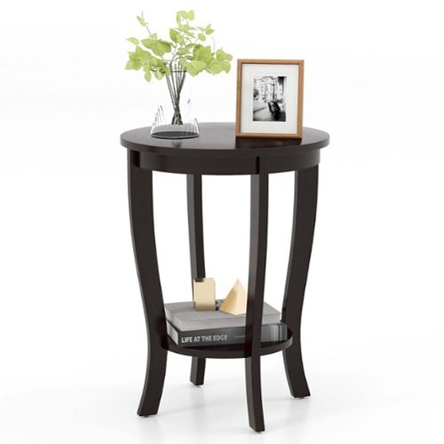 Costway - 2-Tier End Table 18'' Round Compact Sofa Side Nightstand with Storage Shelf - Espresso