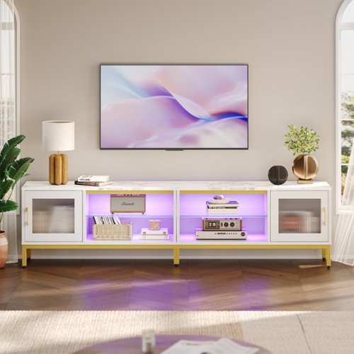 Bestier - 80-Inch TV Stand 4-in-1 Gaming Entertainment Center with LED Lights Modern Media Console - White-Front_Standard 