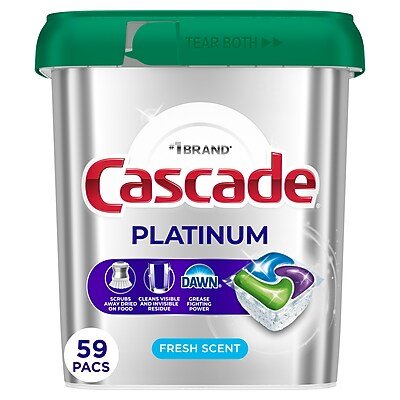 Cascade - Platinum ActionPacs Dishwashing Detergent Pacs, Fresh Scent, 59 Pacs/Pack (97726)