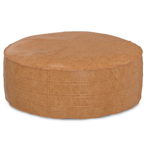 Simpli Home - Brody 32 inch Round Coffee Table Pouf - Distressed Brown-Front_Standard 