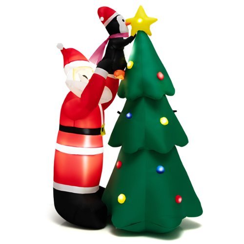 Costway - 6 FT Inflatable Christmas Tree & Santa Claus w/ LEDs & Air Blower - Multicolor-Front_Standard 