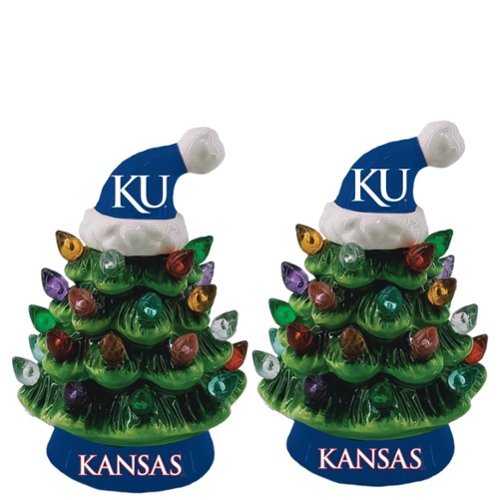 Evergreen Enterprises - Kansas Jayhawks 2-Pack 4" Ceramic LED Christmas Tree Set - Multicolor-Front_Standard 
