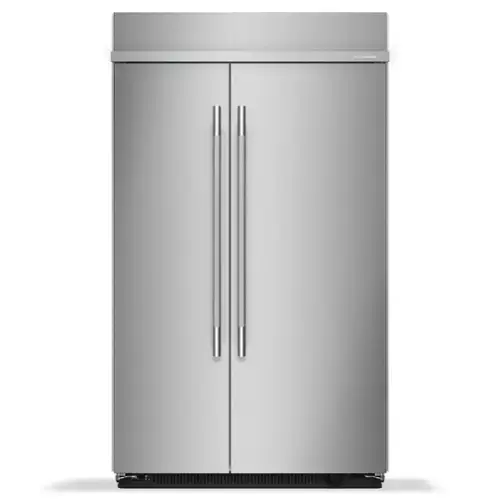 Front. KitchenAid - 30 Cu. Ft. Built-In Side-by-Side Refrigerator with Platinum Interior - Stainless Steel with PrintShield Finish.