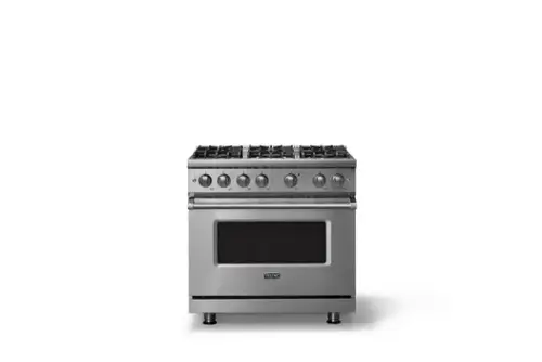 Front. Viking - 36"W. Pro5S 5.1 Cu. Ft. Freestanding Self-Clean Sealed 6 Burner LP Gas Convection Range - Stainless Steel - Stainless Steel.