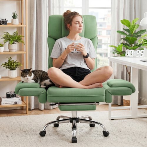 KERDOM - Ergonomic Big Home Office Chair with Expandable Arms, Velvet High Back Exceutive Manager Chair with Footrest Wide Seat - Green-Front_Standard 
