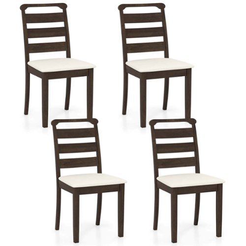Costway Modern Dining Chair Set of 4 Upholstered Farmhouse Chairs with Rubber Wood Frame - Brown + White