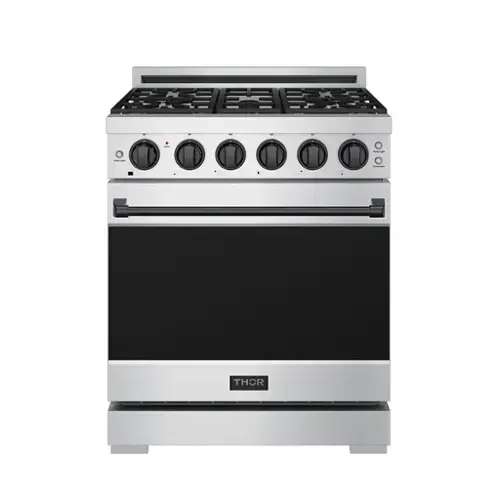 Front. Thor Kitchen - Gordon Ramsay Series by Thor Kitchen 4.55 Cu. Ft Freestanding Gas Range with Black Hardware - Stainless Steel.