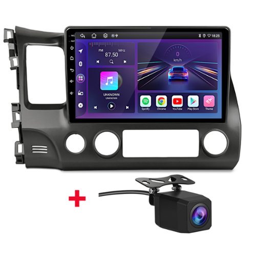 Junsun - For Honda Civic 2006-2011 Backup Camera 10" 6+128G Android 15 carplay 8 Core Car Stereo Radio GPS Navi WIFI RDS DSP SWC - Black-Front_Standard 