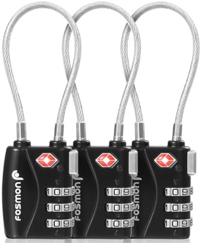 Fosmon - 3 Pack TSA Approved Luggage Lock, 3 Digit Combination Lock Easy To Set Luggage Cable Lock, Combo TSA Locks - Black-Front_Standard 