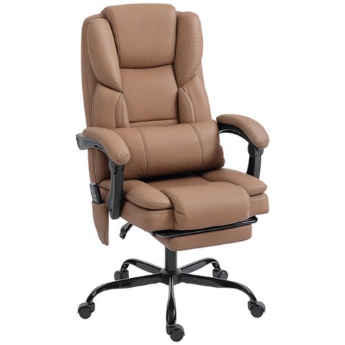 Forest'nSky - Reclining Massage Office Chair - PU Leather Ergonomic Desk Chair with Lumbar Support - Brown-Front_Standard 
