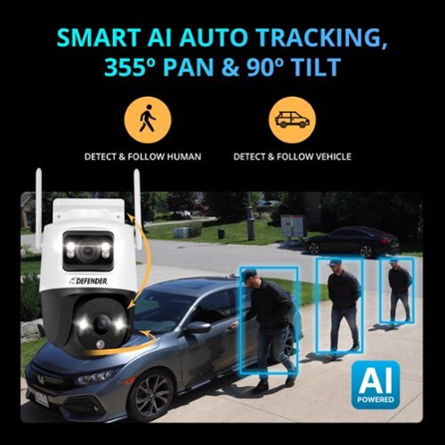 Defender AI POWERED Guard Pro 3K PLUS Dual Lens PTZ Wi-Fi 6 Plug-in Security Camera with 64 GB SD Card - 2 Pack - White WORLDWIDE DELIVERY