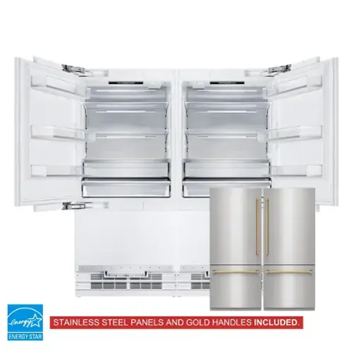 STAINLESS STEEL PANELS AND GOLD HANDLES INCLUDED. ENERGY STAR