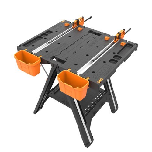 WORX - Pegasus Multi-Function 2-in-1 Folding Work Table & Sawhorse Lightweight, Quick Clamps, Holding Pegs & Quick-Attach Boxes - Black-Front_Standard