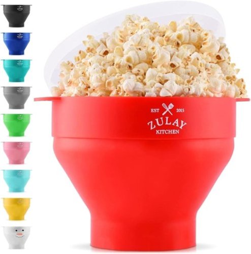 Zulay Kitchen - Microwave Popcorn Popper Bowl Maker with Lid - Collapsible, Dishwasher Safe, Wide Spacious Size - Red-Front_Standard 