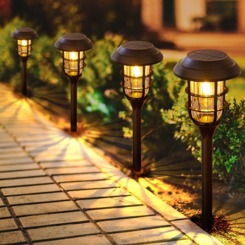 Dazzed Corner - Solar Pathway Lights 8-Pack Outdoor Bright Solar, Yard Landscape Lighting - Black-Front_Standard 