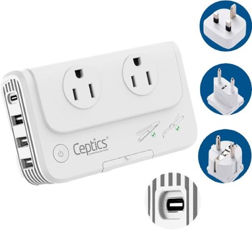 Ceptics - European Travel Voltage Converter, 200W Adapter for Curling Iron, Straightener, Charger, Step Down World Power P - White-Front_Standard 