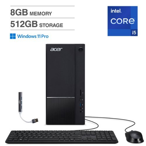 Acer - Aspire Desktop (i5-14400, 8GB, 512GB SSD, Intel UHD 730, WiFi 6E, Bluetooth 5.3, Win 11 Home) w/USB Hub - Black-Front_Standard 