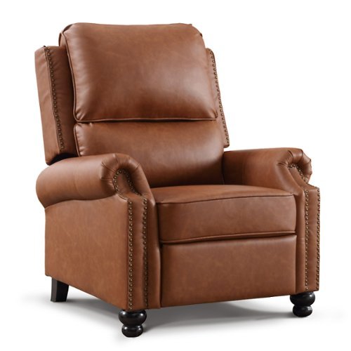 Bestier - Reddish Brown Faux Leather Reclining Chairs with Nailhead Trim Push Back Recliner Chair with Padded Seat and Back - Clayman