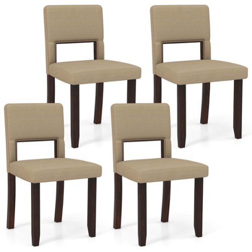 Costway Wooden Dining Chair Set of 4 with Acacia Wood Frame Padded Seat & Back Home - Beige+Brown