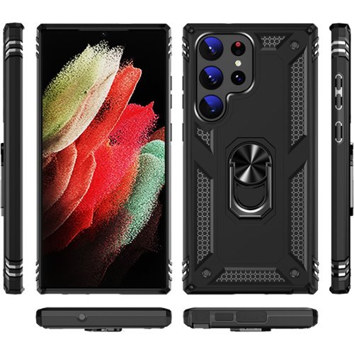 SaharaCase Military Kickstand Series with Belt Clip Case for Samsung Galaxy S23 Ultra - Black GLOBAL SHIPPING