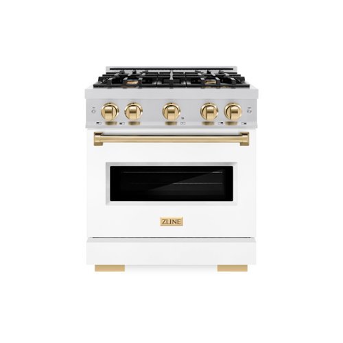 ZLINE - Autograph 30" Classic Gas Range with 4 Burners and Gold Accents (CGRZ-WM-30-G) - White-Front_Standard 