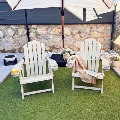 PURPLE LEAF - 1/2-Pieces Adirondack Chair HDPE All-Weather Outdoor Fire Pit Chair with Wood-Textured with Dual Cup Holders for Garden - Champagne-2Pcs-Front_Standard 
