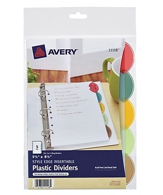 Avery - Style Edge Mini Insertable Plastic Dividers, 5 Tabs - Multicolor