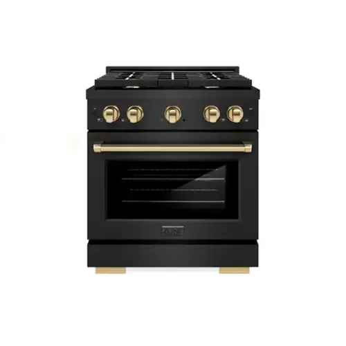 Front. ZLINE - ZLINE Autograph 30" Paramount Dual Fuel Black Stainless Range w/ Gold Accents (SDRBZ-30-G) - Black Stainless Steel.