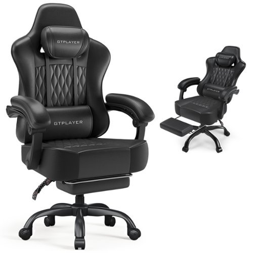 GTPlayer - Big and Tall Gaming Chair with 4.4 in Thick Cushion Ergonomic Office Desk Chair - Black-Front_Standard 