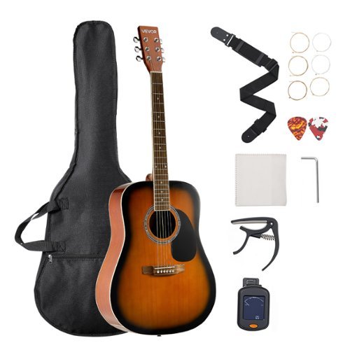 VEVOR - Dreadnought Acoustic Guitar, 41 in, 6-String Solid Spruce Top Guitar,Beginner Bundle with Gig Bag, Tuner, Strap - Sunburst-Front_Standard 