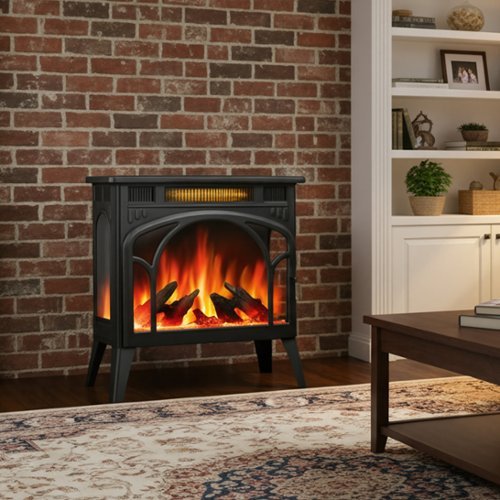 Bestier - Electric Fireplace Heater, 23in Freestanding Fireplace Stove with Realistic Flame Effect, Remote & Overheat Protection - Black-Front_Standard 