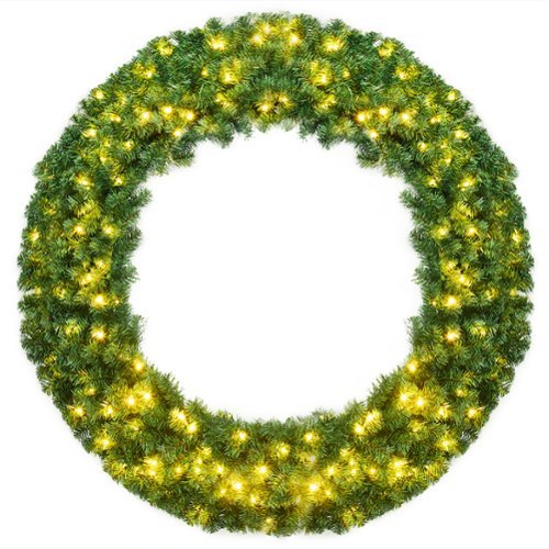 Costway 48'' Pre-lit Cordless Artificial Christmas Wreath 714 Tips w/ 200 LED Light&Timer - Green