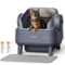 Oneisall - Large Self-Cleaning Automatic Cat Litter Box : 4 Layer Safety Sensor, Washable Liner, Open Top, 11L Bin, 40 Waste Bags - Gray-Front_Standard