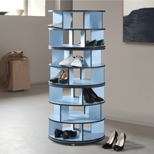 Kings Brand Furniture - 7-Tier Rotating Shoe Rack, 360° Revolving Lazy Susan Spinning Shoe Rack Tower Storage Organizer - Blue-Front_Standard 