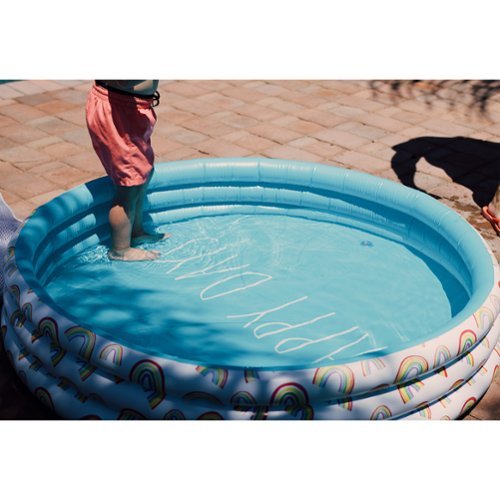 Salus Brands, LLC Rae Dunn: Happy Days Aqua Rainbow- 46 Mini Pool, CocoNut Float, Outdoor Inflatable Water Kiddie Pool, Kids Ages 5+ WORLDWIDE DELIVERY