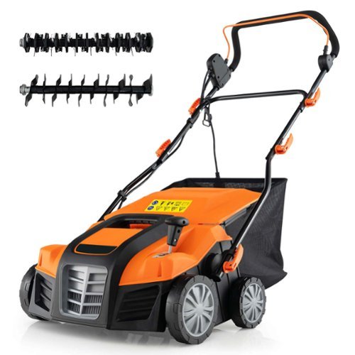 Costway - 16-Inch Electric Dethatcher & Scarifier 15A 2-In-1 Lawn Dethatcher - Orange-Front_Standard 