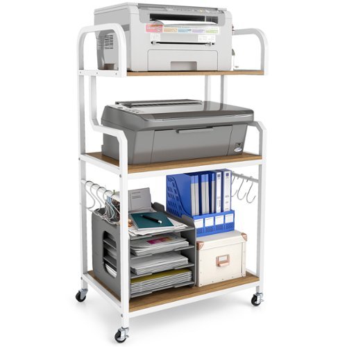 Gymax - 3-Tier Rolling Printer Stand Home Office Large Printer Cart w/ Storage Shelves Natural - White-Front_Standard 
